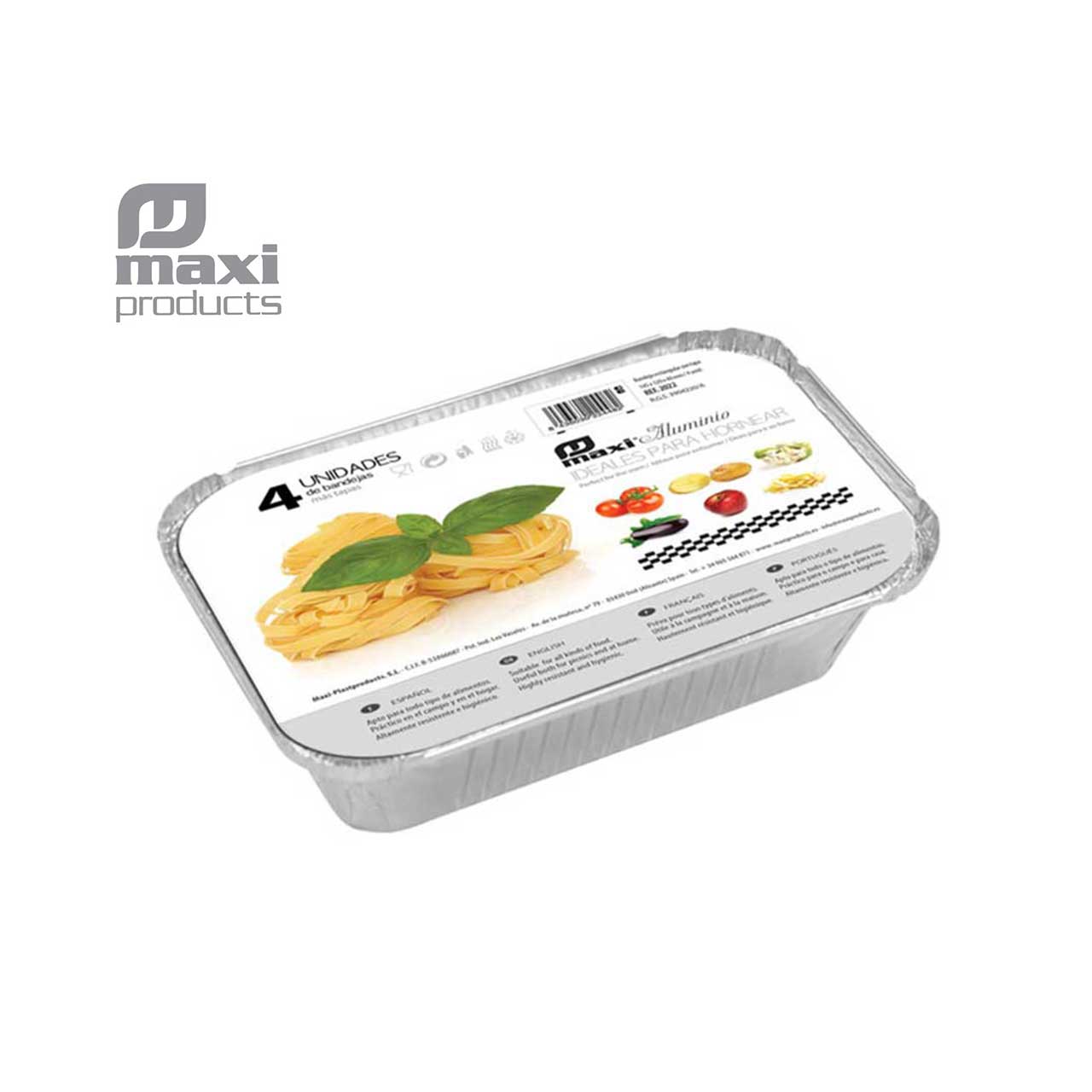 Bandeja de aluminio con tapa 145x120x40 mm 4 ud Maxi