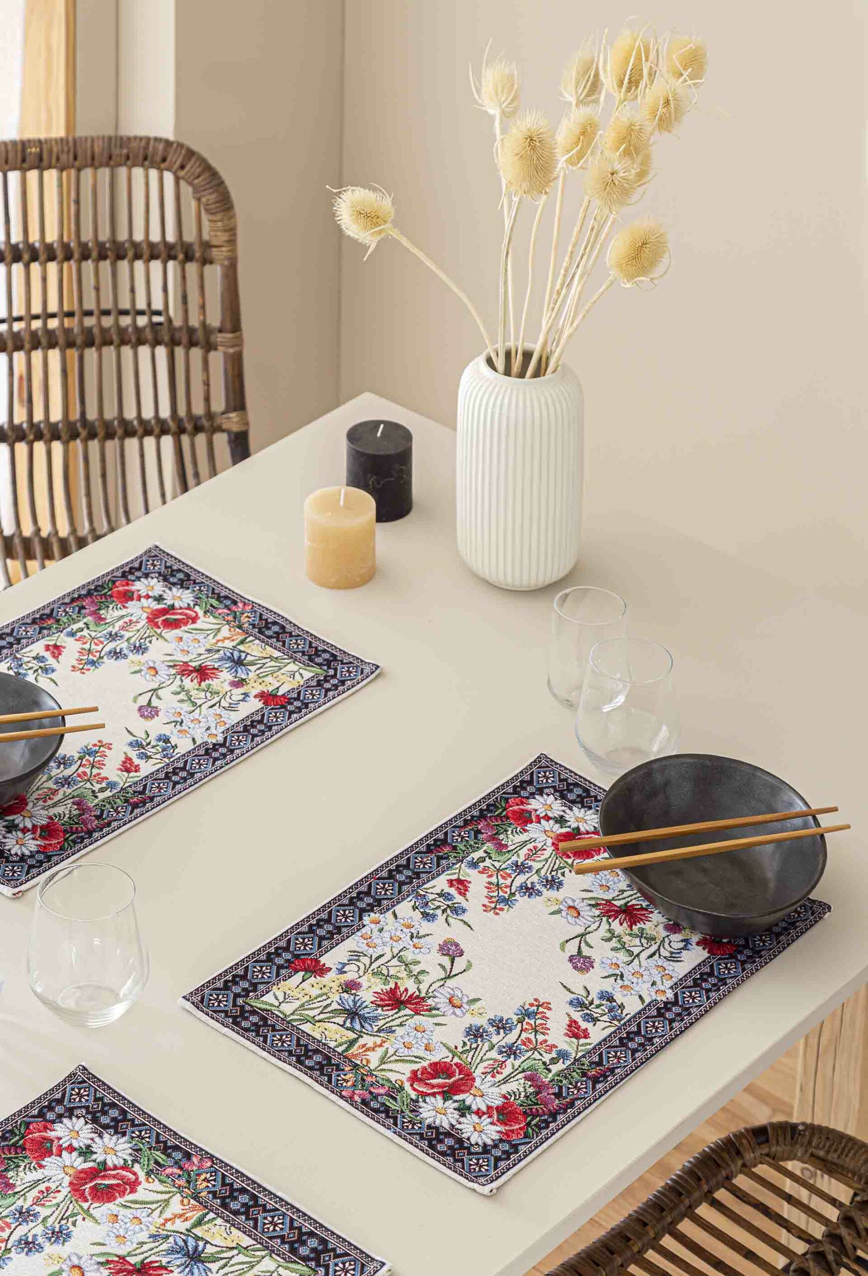 Set individual de mesa de tejido jacquard con flores silvestres. 30×45 Chamomille - Imagen 2