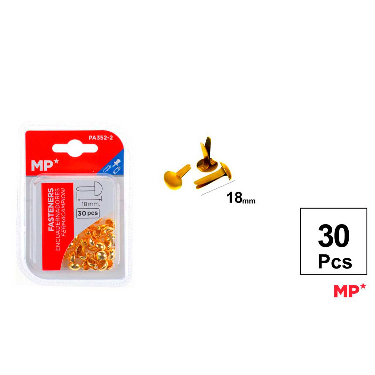 Encuadernadores Dorados 18mm 30pcs