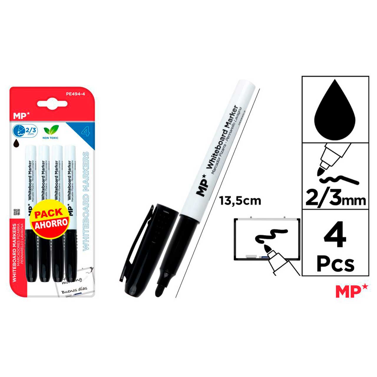 Marcador de Pizarra 4uds Pack Ahorro Negro